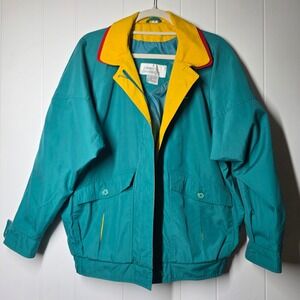 Vintage Chance Encounters Colorblock Bomber Jacket Teal Yellow Red Size M 90s